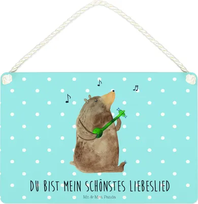 Produktbild von Mr. & Mrs. Panda Schild Bär Lied DIN A4 - Blau Pastell - Geschenk, holzbild, Spruch, Holzschild, Deko Wandbild, Liebe, Teddy, wandtafel, Türschild, Frau, Herz
