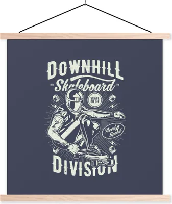Produktbild von MuchoWow® Textilposter Skateboard - Blau - Vintage 120x120 cm mit holzfarbenen Rahmen - Textil-Poster