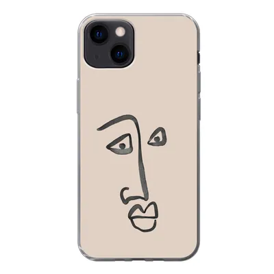 Produktbild von MuchoWow® Handyhülle Schutzhülle Hülle für iPhone 13 Gesicht - Rosa - Strichzeichnung Silikon Softcase Handy Hülle - Karteninhaber