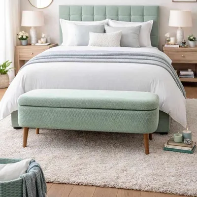 Produktbild von Hanah Home, Pouffe (100% Leinen, 100% Esche) in Grün, 90 cm | 100% Melaminbeschichtet