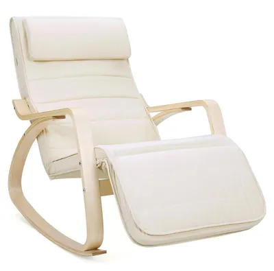 Schommelstoel, Birkenholz, 5-fach verstellbare Fußstütze, 150 kg, beige