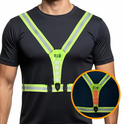 Produktbild von R2B Laufweste mit beleuchtung, Lauflampe Joggen mit 360° Reflektoren, USB-C Wiederaufladbar, wasserdichter LED Running Light - Gelb