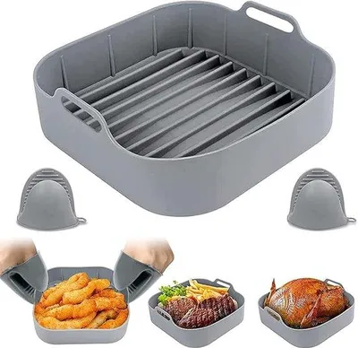 Produktbild von Famanu Silikonform für Heißluftfritteuse - wiederverwendbar - mit Handschuhen - 20 cm - Zubehör für Fritteusen