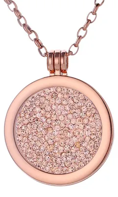 Produktbild von Morella Damen Halskette roségold 70 cm Edelstahl mit Anhänger und Coin 33 mm Zirkoniasteine lachsfarben in Schmuckbeutel