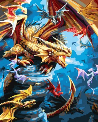 Produktbild von Painting BY NUMBERS WITH FRAME Bilder zum Malen - Welt der Drachen 40x50 cm