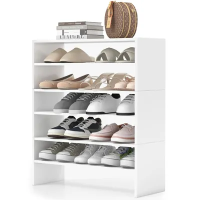 Produktbild von GOPLUS Schuhregal mit 6 Ebenen, Stapelbarer Schuhschrank Organizer mit Kippsicherung, Schuhablage aus Holz, 78 x 30 x 89 cm, Weiß