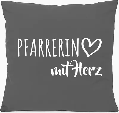 Produktbild von Huuraa Kissen Pfarrerin mit Herz 40x40cm mit Füllung Steel Grey Baumwolle Dekokissen Geschenkidee