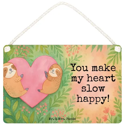 Produktbild von Mr. & Mrs. Panda wandtafel Faultiere Herz Design DIN A5 - Weiß - Geschenk, Türschild, Valentinstag, holzbild, Holzschild, Mitbringsel, für Freundin, wandhänger, Partner