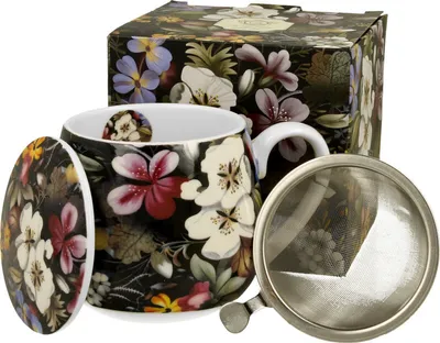 Produktbild von DUO ART GALLERY Fassbecher 430 ml BLACK mit Teesieb, New Bone China Porzellan