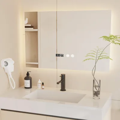 Produktbild von Badspiegel mit LED Beleuchtung Wandspiegel Antibeschlag, 80x60cm Kosmetikspiege, 3 Lichtfarben Dimmbare mit Touch-Steuerung, Memory Funktion