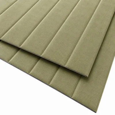 Produktbild von HOOZ® 3D Wandpaneele Selbstklebend in Samtoptik – Gepolsterte Wandverkleidung zum Kleben – Für Wohn- & Schlafräume – 69x277cm Breit gerippt Grün