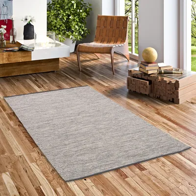 Produktbild von Baumwolle Natur Kelim Teppich Easy Grau Meliert, Größe:160x230 cm