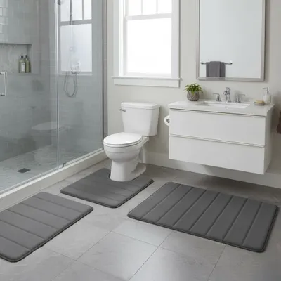 Image de Ensemble de trois tapis de bain antidérapants, dimensions : 40x60 cm, forme en U (50x60 cm) et 50x80 cm, pour salle de bain