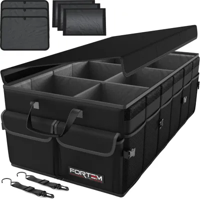 Produktbild von Organizer für den Kofferraum, faltbarer Aufbewahrungsbehälter für SUVs mit mehreren Fächern, aus 600D Oxford-Material, mit rutschfestem Boden, verstellbaren Riemen und einem weichen Deckel. Aufbewahrungsbox für Autos