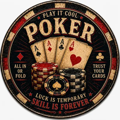 Produktbild von Blechschild Rund 30cm - Poker Spielkarten & Casino Chips Retro Wanddeko