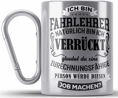 Produktbild von Trendation - Bester Fahrlehrer Geschenk Edelstahl Tasse Karabiner Lustig Karabiner Edelstahl Tasse Karabiner Edelstahl Danke (Silber)
