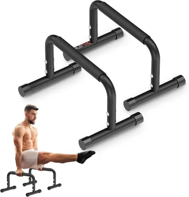 Productafbeelding van Verstelbare Parallettes - Push-up Steunen - Calisthenics Training - Tot 200kg Belastbaar - 30-35 cm - Zwart
