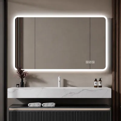 Obrázek produktu pro LED koupelnové zrcadlo 60 x 100 cm, matný okraj, ochrana proti zamlžování, 3 barvy světla, IP44