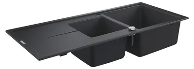 Produktbild von GROHE K400, Aufsatzwanne, Rechteckig, Quarzkomposit, Schwarz, 2 Becken, Rechteckig