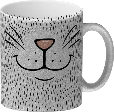 Produktbild von Katzengesicht Kaffeebecher mit süßem Lächeln einer Katze in weiß