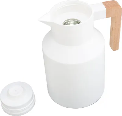 Image de Carafe à café 1000ml Poignée en bois Double paroi Rétention de la chaleur sous vide Carafe à café thermique pour thé jus café blanc