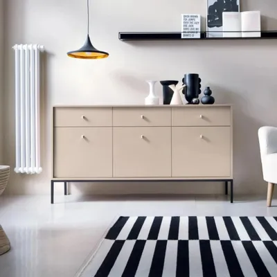 Produktbild von RAVIO Kommode Bari KSZ154 breite 154cm Sideboard mit Metallfüße drei Schubladen und Türen (Beige + Schwarz Beine)