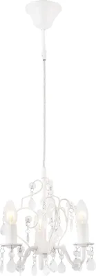 Produktbild von Kronleuchter Luzern dreiflammig mit Kettchen und Kunstkristallen 140 cm Pendelleuchte Kristall 3 x E14 Weiß Metall Kunststoff [lux.pro]