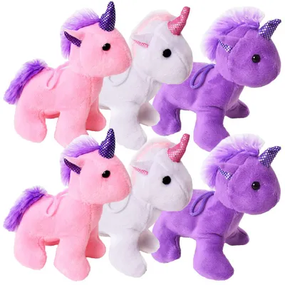 Produktbild von 6 Stück TE-Trend Einhorn Unicorn Plüschtier Anhänger Mädchen Geburtstag Deko Mitgebsel 12cm Party Set