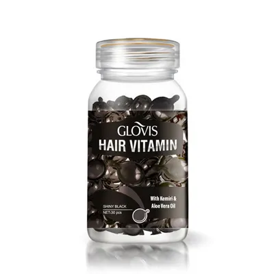 Produktbild von Glovis Haar Vitamin Öl Farbe Schwarz Kapseln Arganöl Marokkanische Aloe Vera Gesundes Glattes Glänzendes Haar