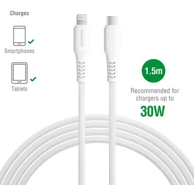 Produktbild von 4smarts USB-C auf Lightning Kabel RapidCord PD 30W 1,5m weiß *MFi , 1,5 m, USB C, Lightning, Männlich, Männlich, Silber, Weiß