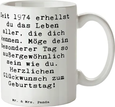 Produktbild von Mr. & Mrs. Panda Becher Spruch 1974 Geburtstag - Weiß - Geschenk, besondere Menschen, Seit erhellst du das Leben aller, Alter, Tasse mit, Kaffeetasse, Kaffeebecher