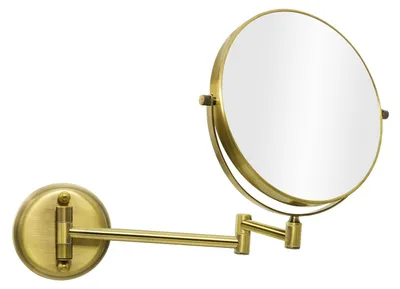 Image de Miroir de maquillage mural, grossissant 5 fois, miroir de maquillage en laiton, miroir de rasage doré, diamètre 20 cm