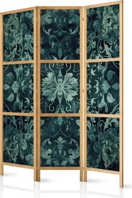 Obrázek produktu pro Japonský květinový paraván 135x172 cm 3-dílný zelený