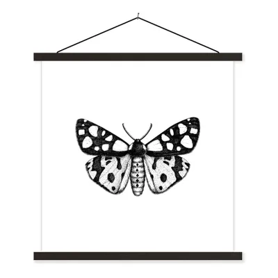 Produktbild von MuchoWow® Textilposter Schmetterling - Vintage - Schwarz und weiß 120x120 cm mit schwarzem Rahmen - Aufhängungsset