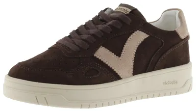 Productafbeelding van Victoria lage sneakers, uni model, gemaakt van splitleer met contrasterende details en bijpassende veters