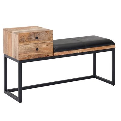 Kozia koža / lavica z masívu 100x60x35 cm v retro štýle | Wohnling