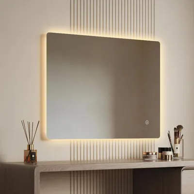 Immagine prodotto di EMKE Specchio da bagno a LED 80x60cm con illuminazione 3 colori di luce bianco freddo neutro bianco caldo Specchio luminoso specchio da bagno con interruttore a sfioramento
