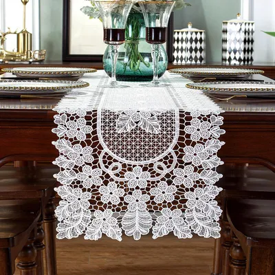 Produktbild von Tischläufer Weiße Spitze Häkeln Oval Blume 30 x 90 cm