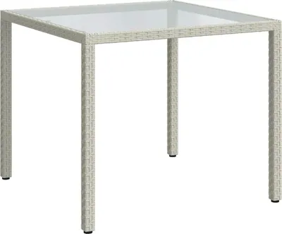 Produktbild von vidaXL Gartentisch 90x90x75 cm Gehärtetes Glas Poly Rattan Weiß
