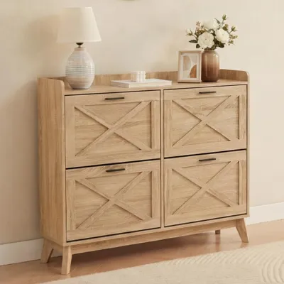 Productafbeelding van CASABEL Schoenenkast 24 paar, fronten met kruismotief, hout