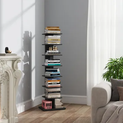 Bücherregal, 8 Ebenen, schmal, Eckregal, rustikales Braun