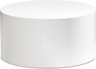 A white cylindrical coffee table.
