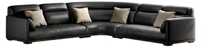 Produktbild von Ecksofa Schwarz Moderner Stil Holzbeine Weiche Armlehnen Kunstleder