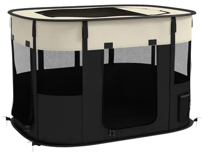 Image de Parc enclos pliable pour chien chat petits animaux en tissu Oxford avec rangement 94 x 74 x 60 cm blanc crššme et noir