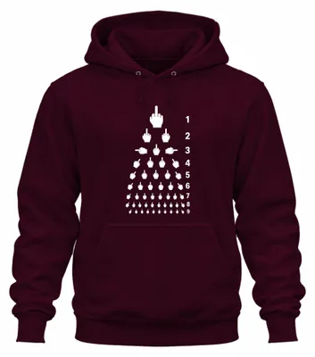 Produktbild von Mittelfinger Sehtest Augenkarte frech lustig Geschenk Uni Hoodie Kapuzenpullover, Burgundy, M