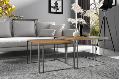 Obrázek produktu pro Konferenční stolek 75 cm Dalia - Konferenční stolek do obývacího pokoje, sada 2 stolků - Loft Style - dub Lefkas