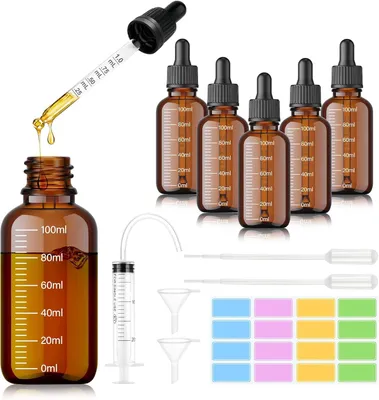 Productafbeelding van Set van zes bruine glazen flesjes van 100 ml, geschikt voor etherische oliën