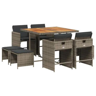 Produktbild von "im Sonderangebot" 9-tlg. Garten-Essgruppe - elegantes Design - Sitzgruppe/Gartenmöbel-Set - mit Kissen Grau Poly Rattan - Terassenmöbel DEMöbel771600