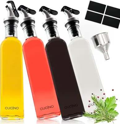Produktbild von Cucino Öl- und Essigflaschen 500 ml – 4er-Set mit Trichter