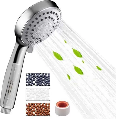 Produktbild von Duschkop mit Filter, wassersparende und druckverstärkende Handduschkop mit 3 Wasserstrahlen, universeller Regenduschkop, Duschkop, wassersparender Duschkop, Chrom